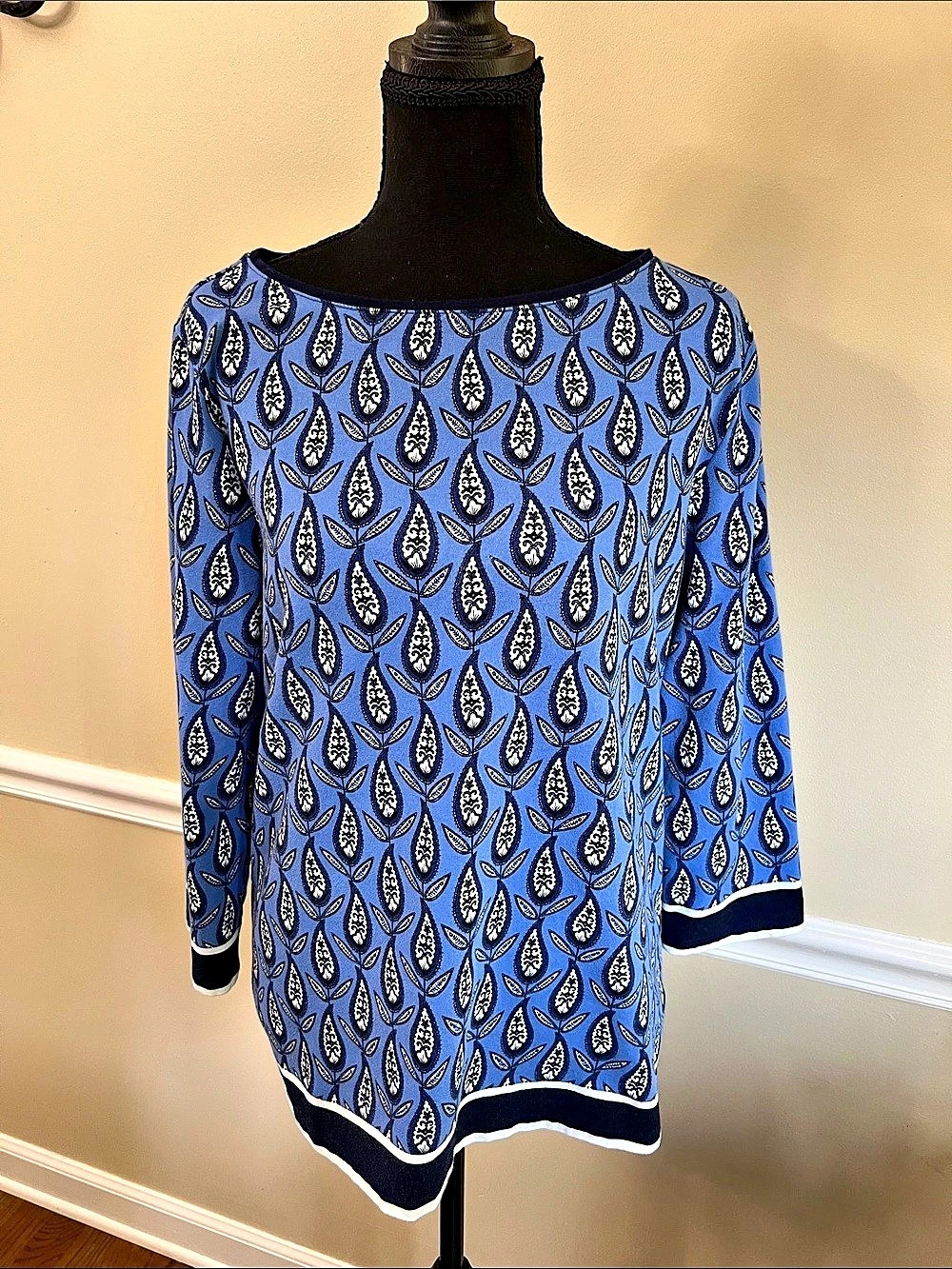 Talbots The Talbots Tee Paisley Three quarter Length Sleeve Top in Blue Size lar
